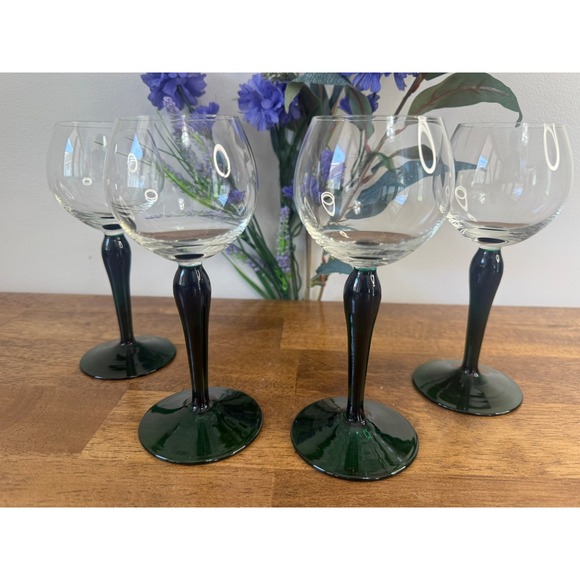 Other - Vintage‎ Emerald Green Wine Glasses Set Mid Century Italian Art Glass Style Bar